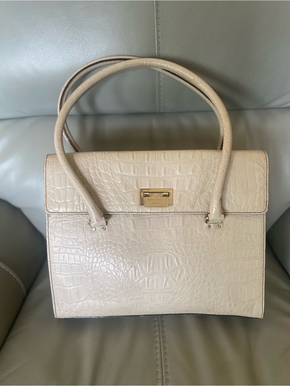 kate spade Orchard Valley Sinclair Cream Croc-Embossed Shoulder Bag